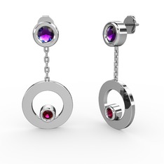 Ametist ve rodolit garnet 8 ayar beyaz altın küpe