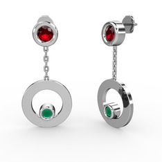 Garnet ve kök zümrüt 14 ayar beyaz altın küpe