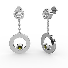 Pırlanta ve peridot 8 ayar beyaz altın küpe (0.22 karat)