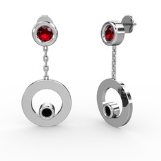 Garnet ve siyah zirkon 14 ayar beyaz altın küpe