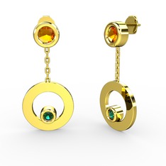 Sitrin ve yeşil kuvars 925 ayar altın kaplama gümüş küpe