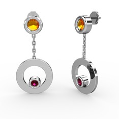 Sitrin ve rodolit garnet 14 ayar beyaz altın küpe