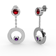 Melina Küpe - Garnet ve ametist 18 ayar beyaz altın küpe #j16v3p