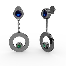 Melina Küpe - Lab safir ve yeşil kuvars 925 ayar siyah rodyum kaplama gümüş küpe #k5a107