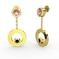 Melina Küpe - Pembe kuvars ve lab safir 8 ayar altın küpe #kduxpe