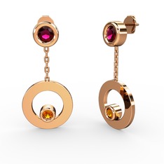 Rodolit garnet ve sitrin 14 ayar rose altın küpe