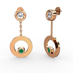 Melina Küpe - Pırlanta ve kök zümrüt 8 ayar rose altın küpe (0.22 karat) #m2qrlp