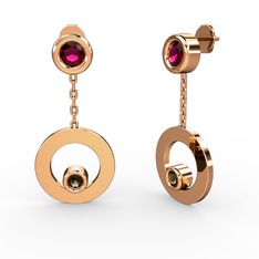 Rodolit garnet ve dumanlı kuvars 14 ayar rose altın küpe