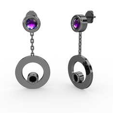 Ametist ve siyah zirkon 925 ayar siyah rodyum kaplama gümüş küpe