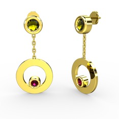 Peridot ve rodolit garnet 14 ayar altın küpe