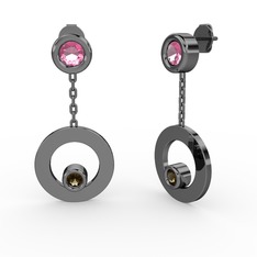 Melina Küpe - Pembe kuvars ve dumanlı kuvars 925 ayar siyah rodyum kaplama gümüş küpe #ozi0vv