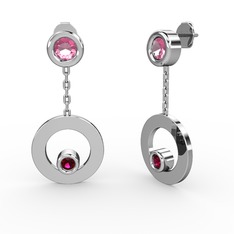 Pembe kuvars ve rodolit garnet 14 ayar beyaz altın küpe