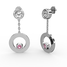 Melina Küpe - Swarovski ve pembe kuvars 18 ayar beyaz altın küpe #p806d4