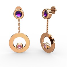 Melina Küpe - Ametist ve pembe kuvars 8 ayar rose altın küpe #ptyzs2