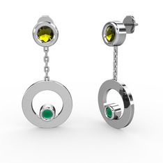 Peridot ve kök zümrüt 14 ayar beyaz altın küpe