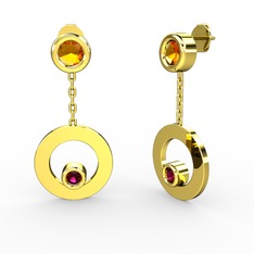 Melina Küpe - Sitrin ve rodolit garnet 14 ayar altın küpe #qy9m2a