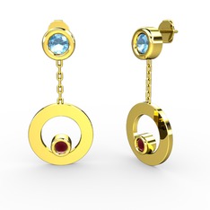 Melina Küpe - Akuamarin ve kök yakut 14 ayar altın küpe #s29l4g