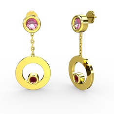 Melina Küpe - Pembe kuvars ve kök yakut 925 ayar altın kaplama gümüş küpe #ses3xe