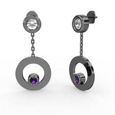 Swarovski ve ametist 925 ayar siyah rodyum kaplama gümüş küpe