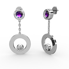 Ametist ve swarovski 18 ayar beyaz altın küpe