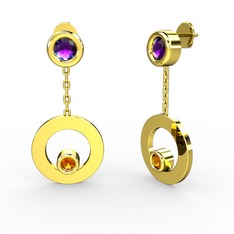 Melina Küpe - Ametist ve sitrin 14 ayar altın küpe #trsue1