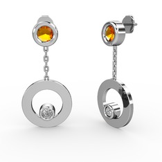 Melina Küpe - Sitrin ve pırlanta 8 ayar beyaz altın küpe (0.072 karat) #uadode