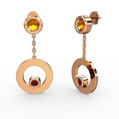 Sitrin ve kök yakut 18 ayar rose altın küpe