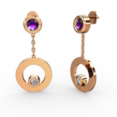 Melina Küpe - Ametist ve beyaz zirkon 8 ayar rose altın küpe #uowoix