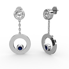 Melina Küpe - Swarovski ve lab safir 14 ayar beyaz altın küpe #wc297j