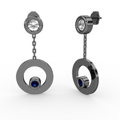 Melina Küpe - Beyaz zirkon ve lab safir 925 ayar siyah rodyum kaplama gümüş küpe #wifb1s