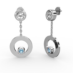 Pırlanta ve akuamarin 14 ayar beyaz altın küpe (0.22 karat)