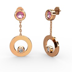 Pembe kuvars ve pırlanta 925 ayar rose altın kaplama gümüş küpe (0.072 karat)