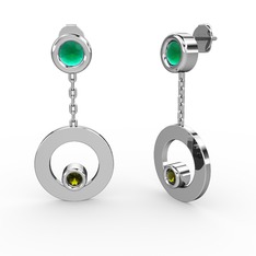 Kök zümrüt ve peridot 14 ayar beyaz altın küpe