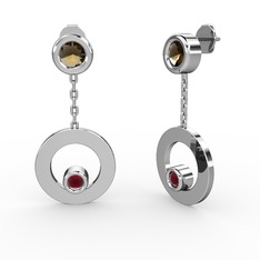 Melina Küpe - Dumanlı kuvars ve kök yakut 18 ayar beyaz altın küpe #xr6vvb