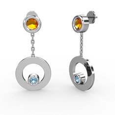 Sitrin ve akuamarin 925 ayar gümüş küpe