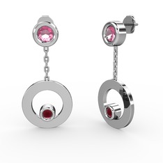 Melina Küpe - Pembe kuvars ve kök yakut 18 ayar beyaz altın küpe #zdk5gj