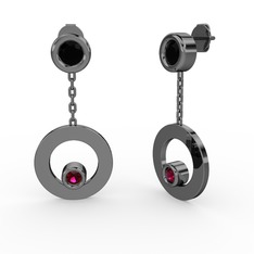 Siyah zirkon ve rodolit garnet 925 ayar siyah rodyum kaplama gümüş küpe