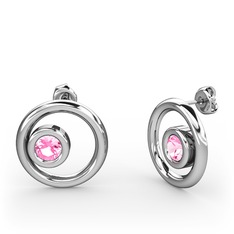 Pembe kuvars 8 ayar beyaz altın küpe