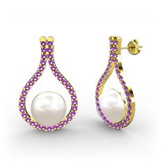 Inci ve ametist 925 ayar altın kaplama gümüş küpe