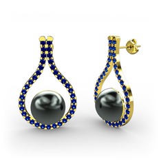 Siyah inci ve lab safir 8 ayar altın küpe