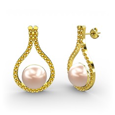 Alisa İnci Küpe - Pembe inci ve sitrin 14 ayar altın küpe #12zjzsi