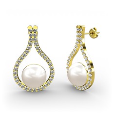 Inci ve swarovski 18 ayar altın küpe