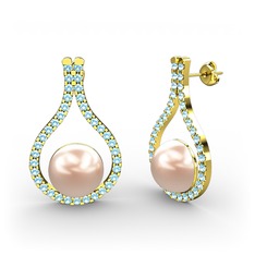 Alisa İnci Küpe - Pembe inci ve akuamarin 14 ayar altın küpe #191m4dg