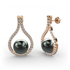 Alisa İnci Küpe - Siyah inci ve swarovski 8 ayar rose altın küpe #1eluwnp