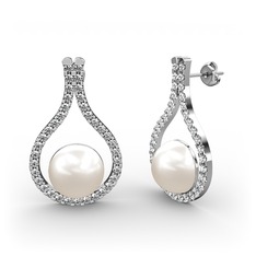 Alisa İnci Küpe - Inci ve swarovski 8 ayar beyaz altın küpe #1hu5to9