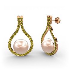 Pembe inci ve peridot 14 ayar rose altın küpe