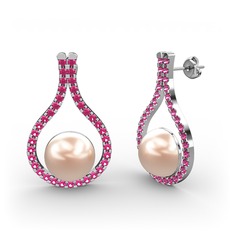 Alisa İnci Küpe - Pembe inci ve rodolit garnet 14 ayar beyaz altın küpe #1np9qqe