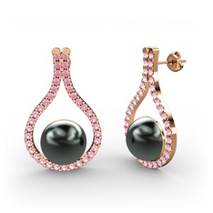 Siyah inci ve pembe kuvars 925 ayar rose altın kaplama gümüş küpe