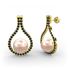 Alisa İnci Küpe - Pembe inci ve siyah zirkon 925 ayar altın kaplama gümüş küpe #1od1p5s