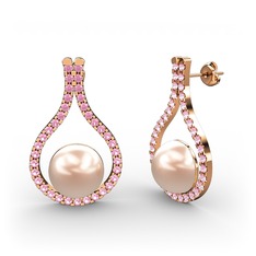 Alisa İnci Küpe - Pembe inci ve pembe kuvars 925 ayar rose altın kaplama gümüş küpe #1on29z1